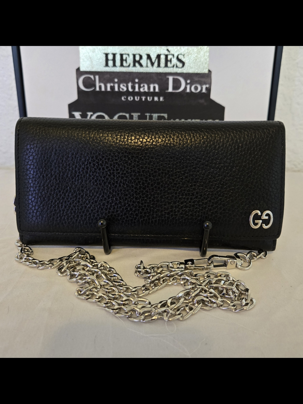 Gucci Black Pebbled Continental  WOC with Silver hardware